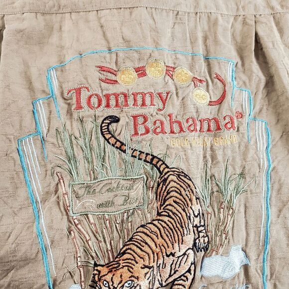 Tommy Bahama Shirt Mens XL Tan Silk Short Sleeve Paradise Spirits Button Down - Picture 10 of 13